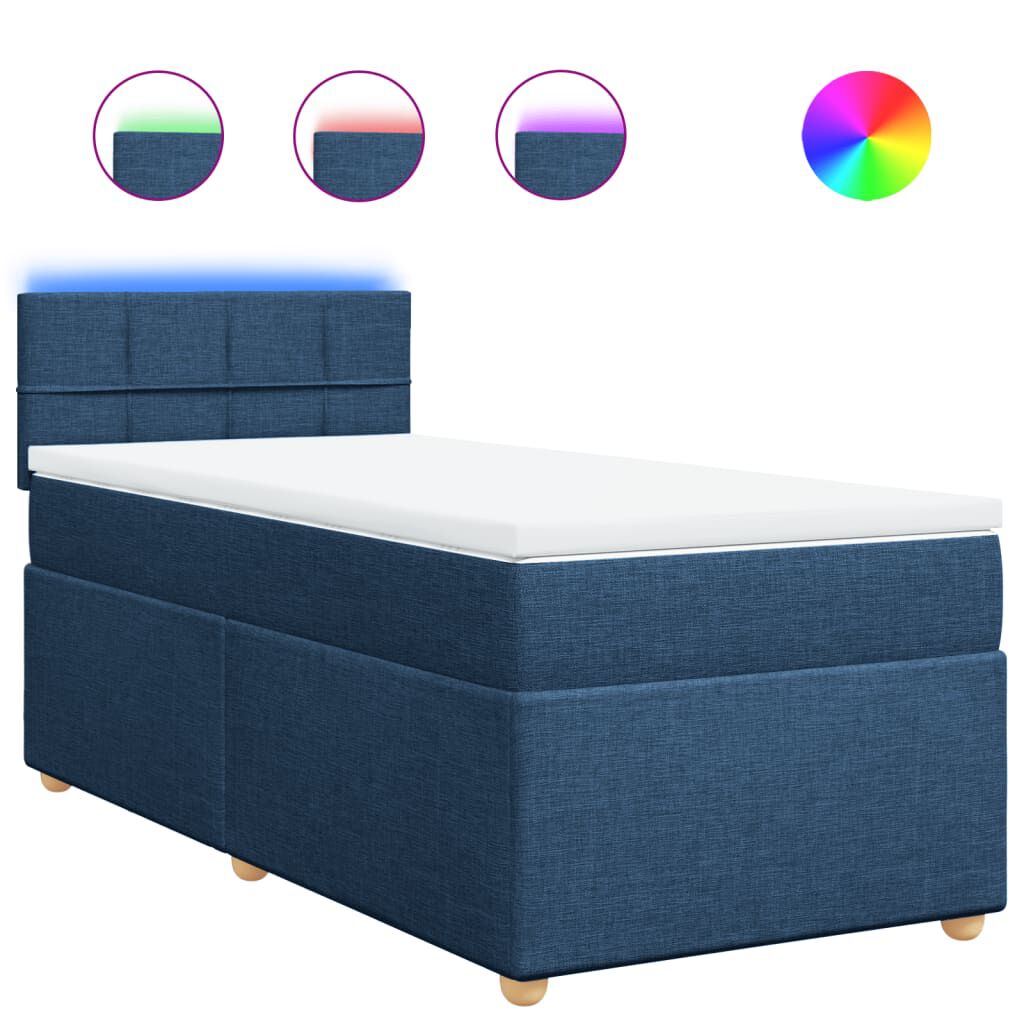 vidaXL Κρεβάτι Boxspring με Στρώμα Μπλε 90x190 εκ.Υφασμάτινο