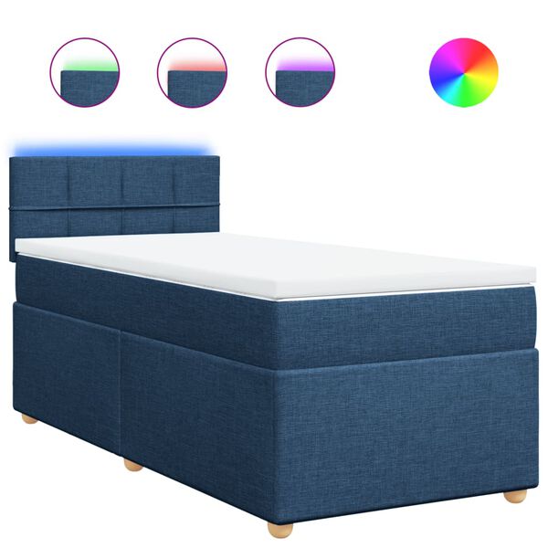 vidaXL Κρεβάτι Boxspring με Στρώμα Μπλε 90x190 εκ.Υφασμάτινο