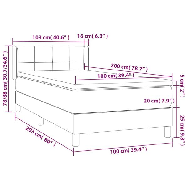 vidaXL Κρεβάτι Boxspring με Στρώμα Ροζ 100x200 εκ. Βελούδινο