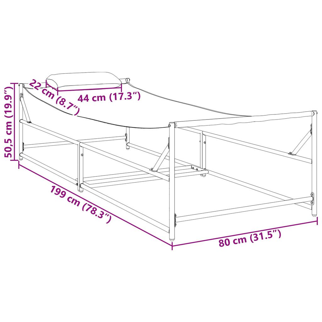 vidaXL Ξαπλώστρα Κήπου - Ανθρακί - 200x74x73 εκ. - Χάλυβας & Τεξτιλίνη