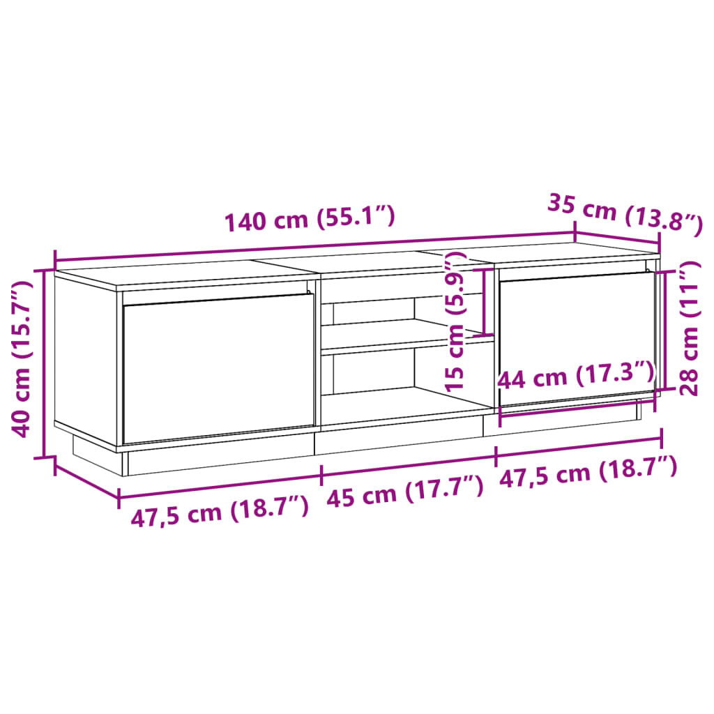 vidaXL Έπιπλο Τηλεόρασης Καφέ Μελί 140x35x40 εκ. από Μασίφ Ξύλο Πεύκου