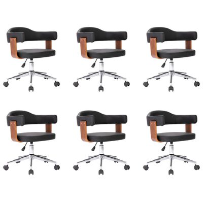 vidaXL Καρέκλες Τραπεζαρίας Περιστρ. 6 τεμ Μαύρο Λυγ. Ξύλο/Συνθ. Δέρμα