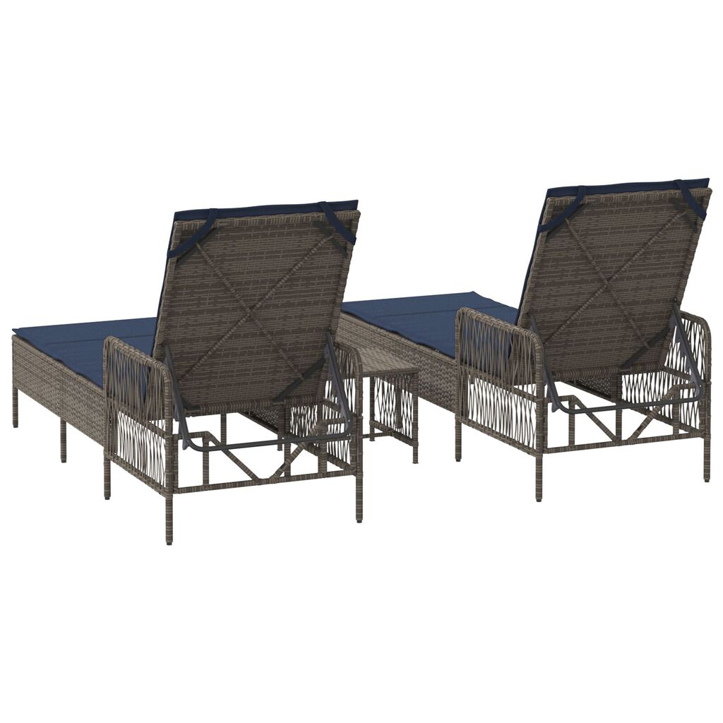 vidaXL Ξαπλώστρα 2-πρόσωπο 2 pcs Γκρι 35 x 35 x 32 εκ. συνθετικό ρατάν