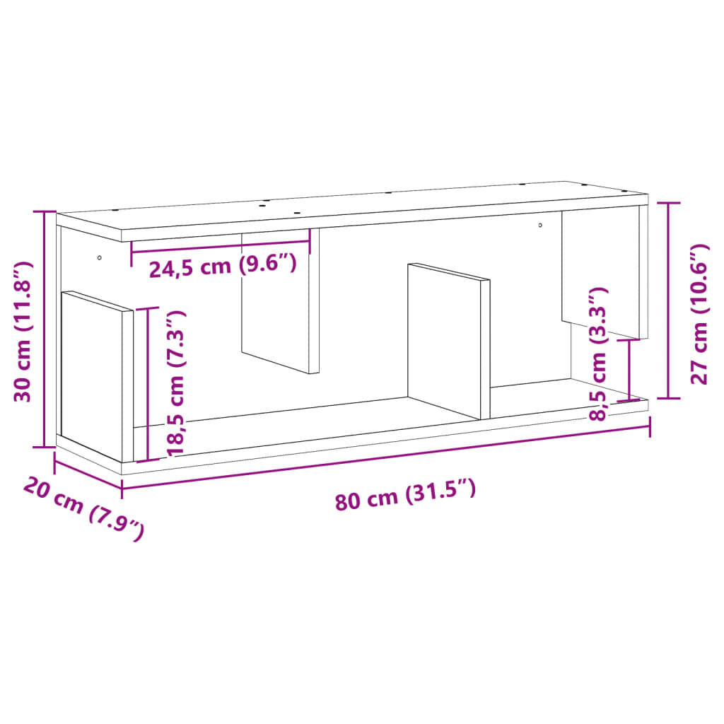 vidaXL Ντουλάπι Τοίχου Αρτισιανή Δρυς 80x20x30 εκ. Επεξεργασμένο Ξύλο