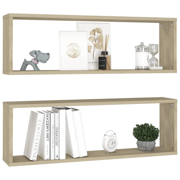 vidaXL Ράφια Κύβοι Τοίχου 2 τεμ. Sonoma Δρυς 80x15x26,5εκ. Επεξ. Ξύλο