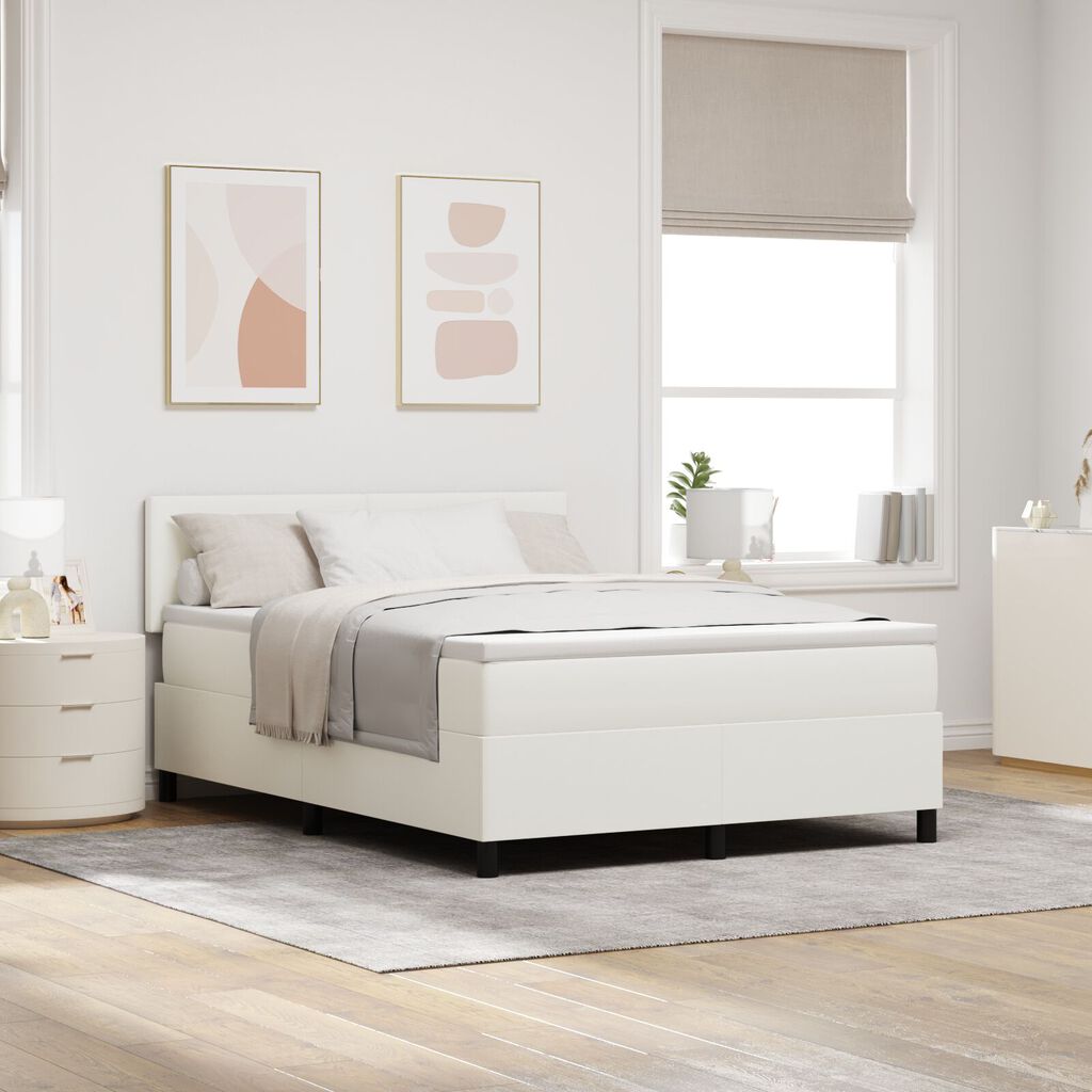 vidaXL Κρεβάτι Box Spring με Στρώμα & LED Κρέμα 160x200 εκ. Ύφασμα κορδούρας