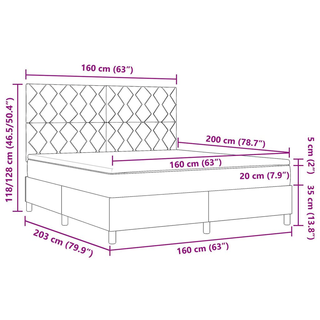 vidaXL Κρεβάτι με Βάση με Ματράς Μπλέ 160x200 εκ. Ύφασμα