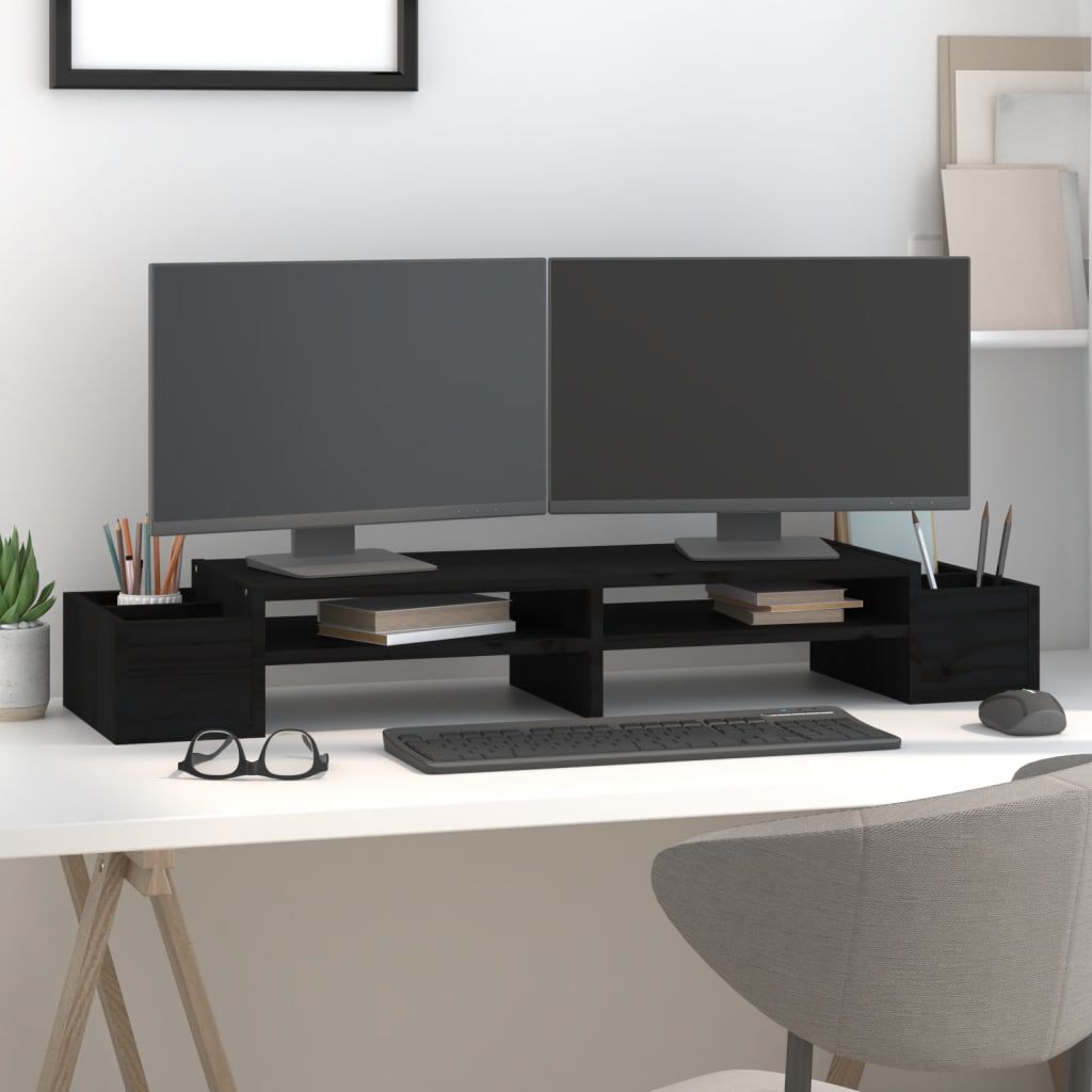 vidaXL Βάση Οθόνης Μαύρη 100x27,5x15 εκ. από Μασίφ Ξύλο Πεύκου
