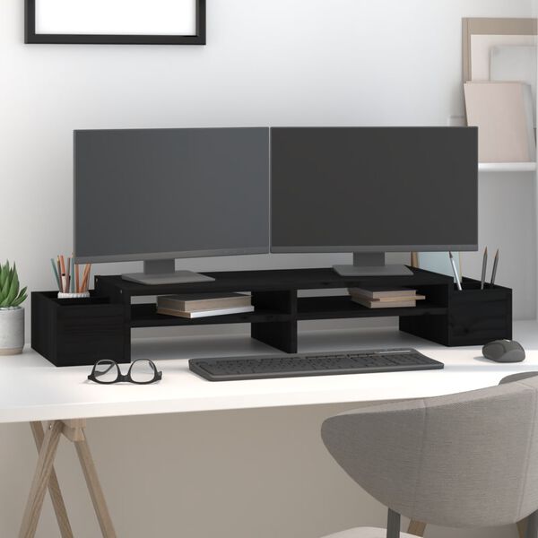 vidaXL Βάση Οθόνης Μαύρη 100x27,5x15 εκ. από Μασίφ Ξύλο Πεύκου