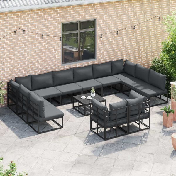 vidaXL Σετ Καναπέ Κήπου 12 pcs Μαύρο 423 x 211.5 x 71 εκ Αλουμίνιο