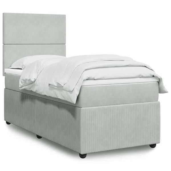 vidaXL Κρεβάτι Boxspring με Στρώμα Ανοιχτό Γκρι 90x200 εκ. Βελούδινο