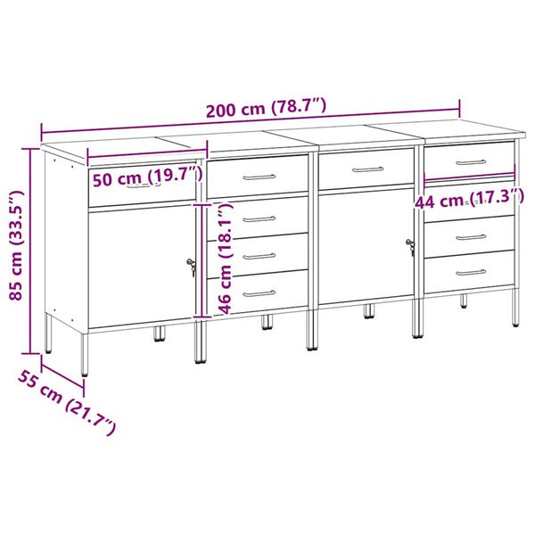 vidaXL Ντουλάπα Εργασίας 4 pcs Μαύρο και Γκρι 200 x 55 x 85 εκ