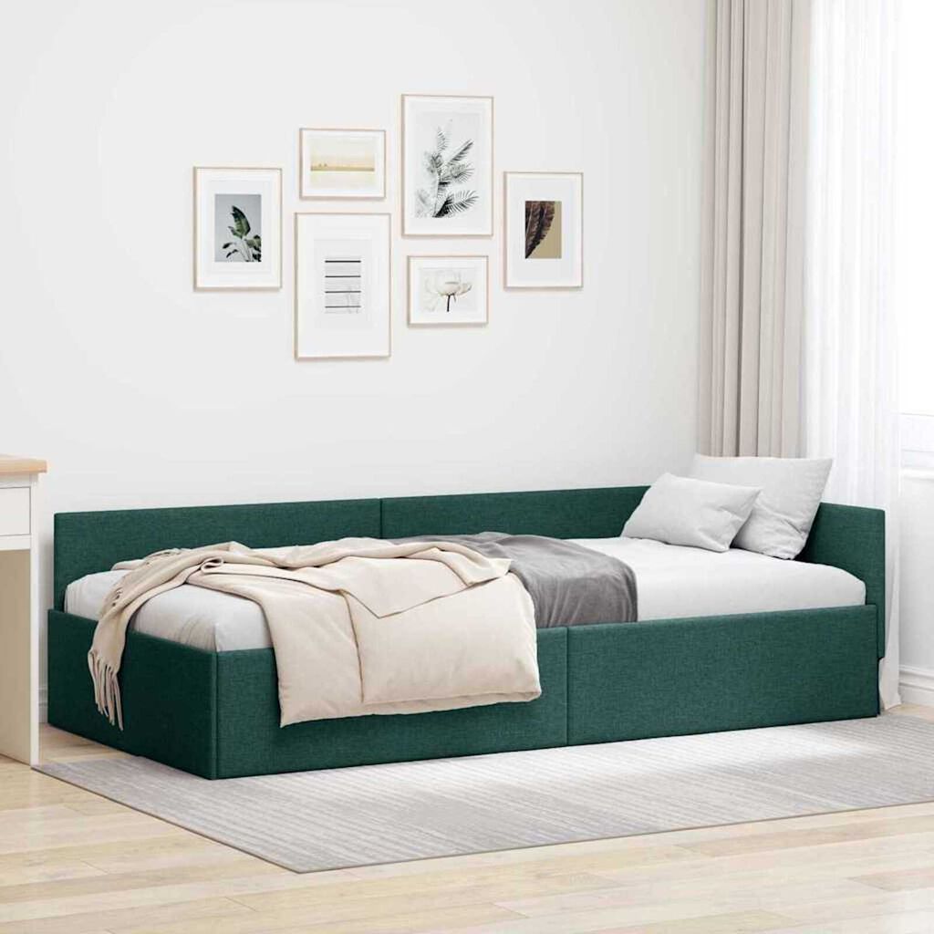 vidaXL Κρεβάτι Γωνίας Σκούρο πράσινο 80 x 200 cm Ύφασμα και Έργο ξύλου