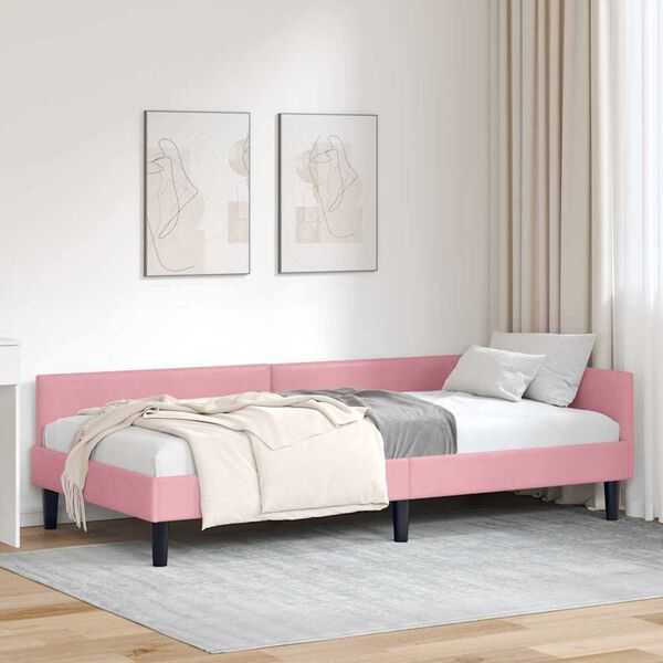 vidaXL Πλαϊνό Κρεβάτι Ροζ 100 x 200 cm Βελούδο και Στιβαρή ξυλεία