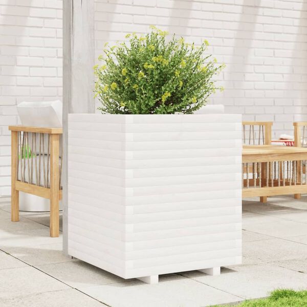 vidaXL Ζαρντινιέρα Κήπου Λευκή 60x60x72 εκ. από Μασίφ Ξύλο Πεύκου