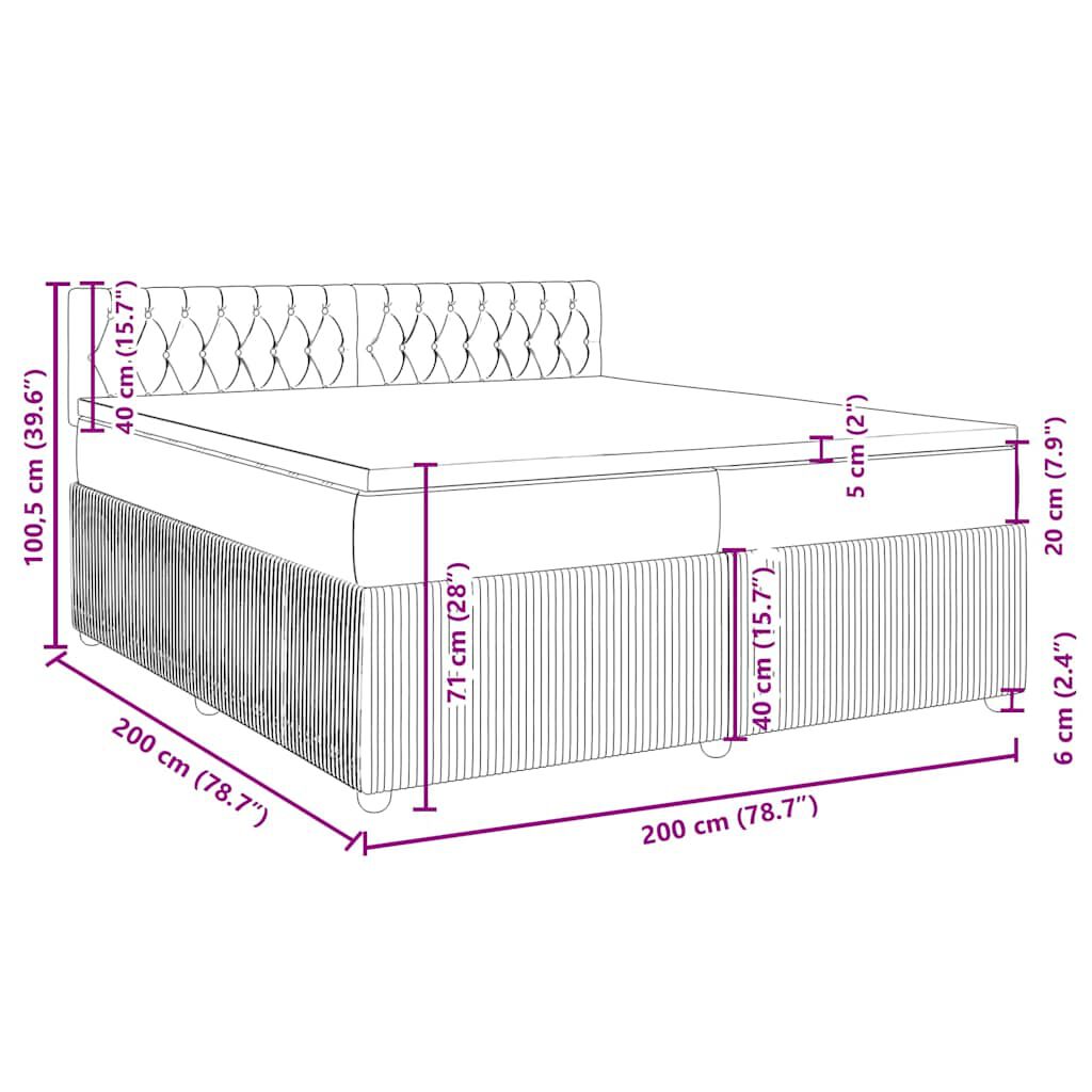 vidaXL Κρεβάτι Boxspring με Στρώμα Μπλε 200x200 εκ. Βελούδινο