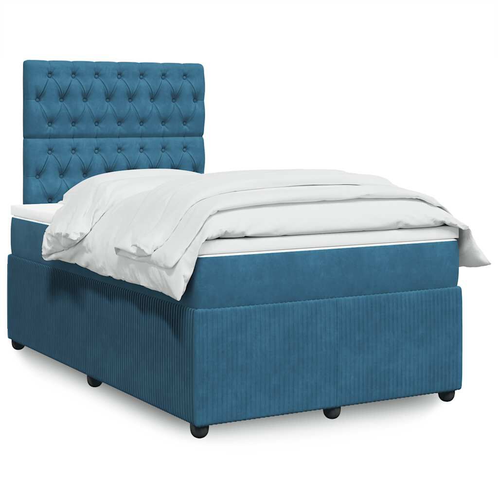 vidaXL Κρεβάτι Boxspring με Στρώμα Σκούρο Μπλε 120x200 εκ. Βελούδινο