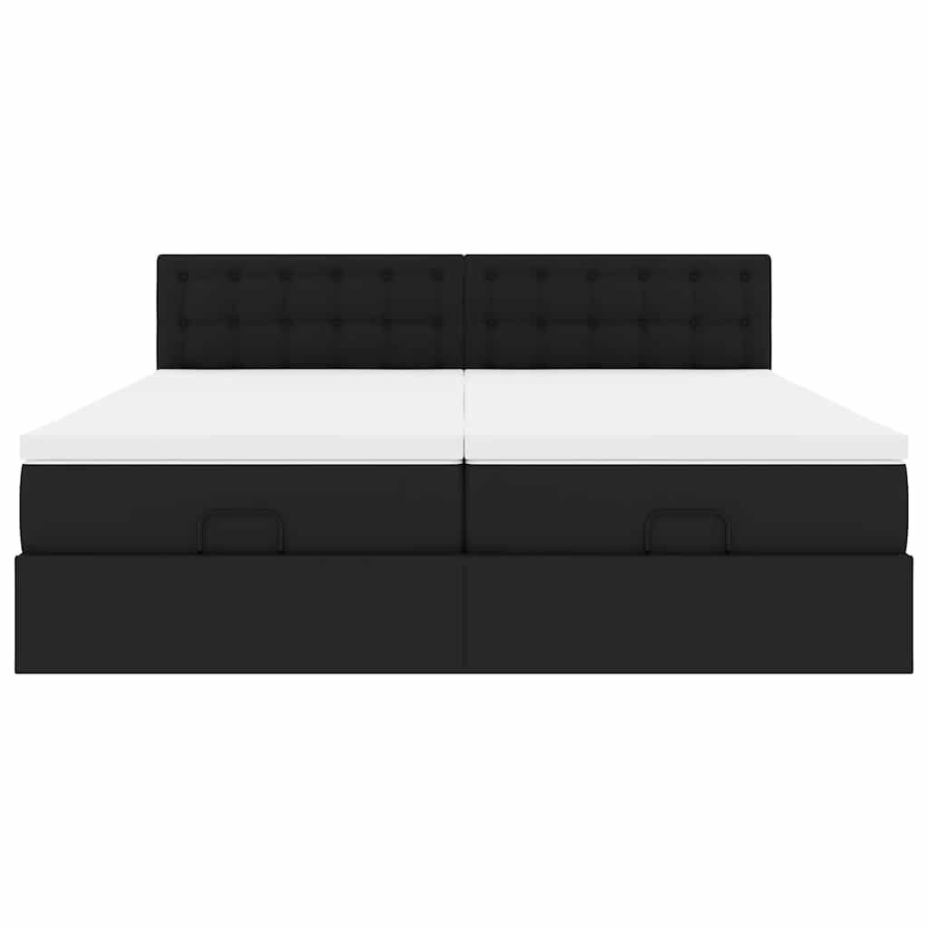 vidaXL Οθωμανικό κρεβάτι με στρώματα Μαύρο 200x200cm Faux Leather