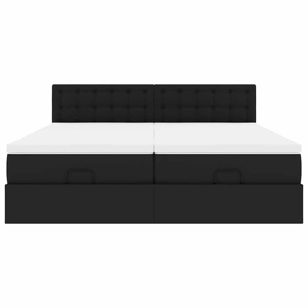 vidaXL Οθωμανικό κρεβάτι με στρώματα Μαύρο 200x200cm Faux Leather