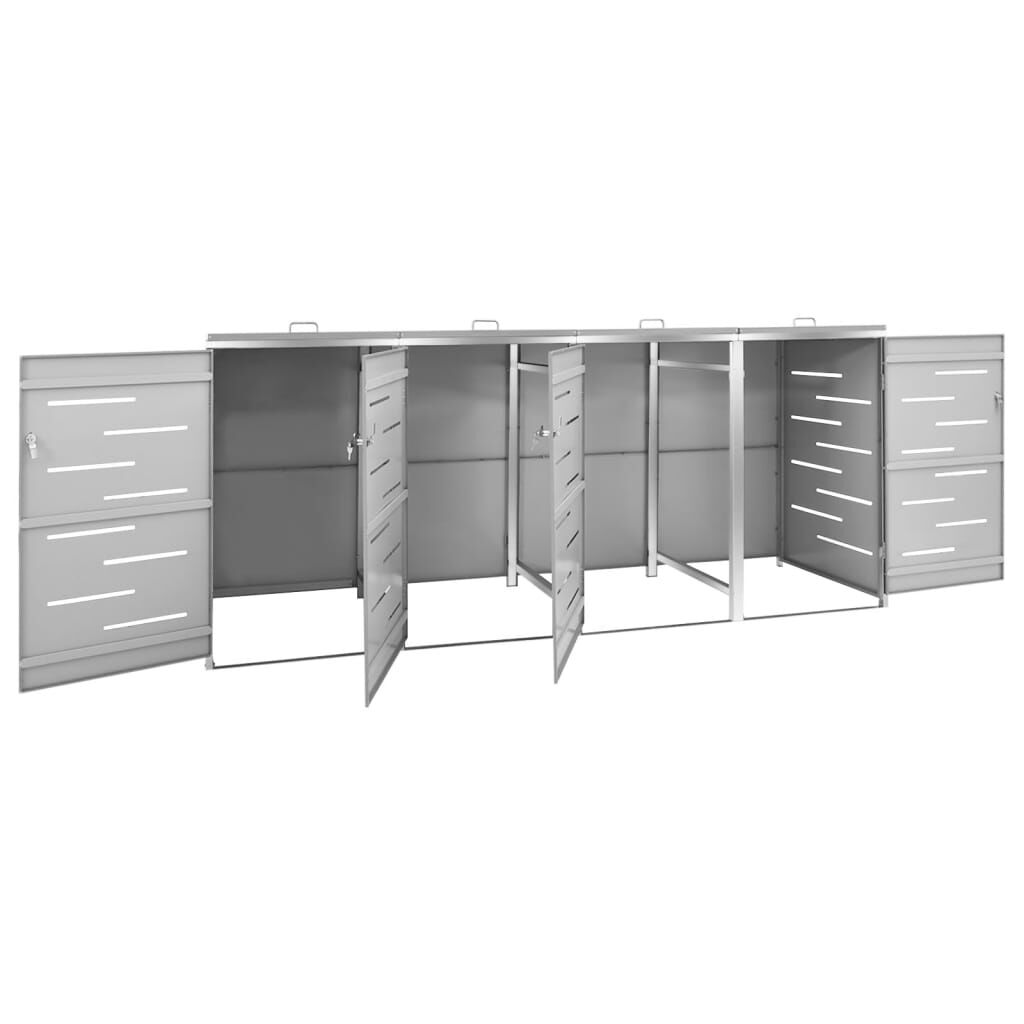 vidaXL Πλαίσιο Κάδων Απορρ. Τετραπλό Ρόδες 276,5x77,5x112,5εκ Αν. Ατσ.