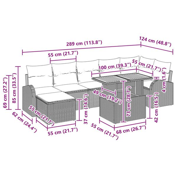 vidaXL Σετ Καναπέ Κήπου με αποθήκευση 8 pcs Γκρι Πολυ ράταν
