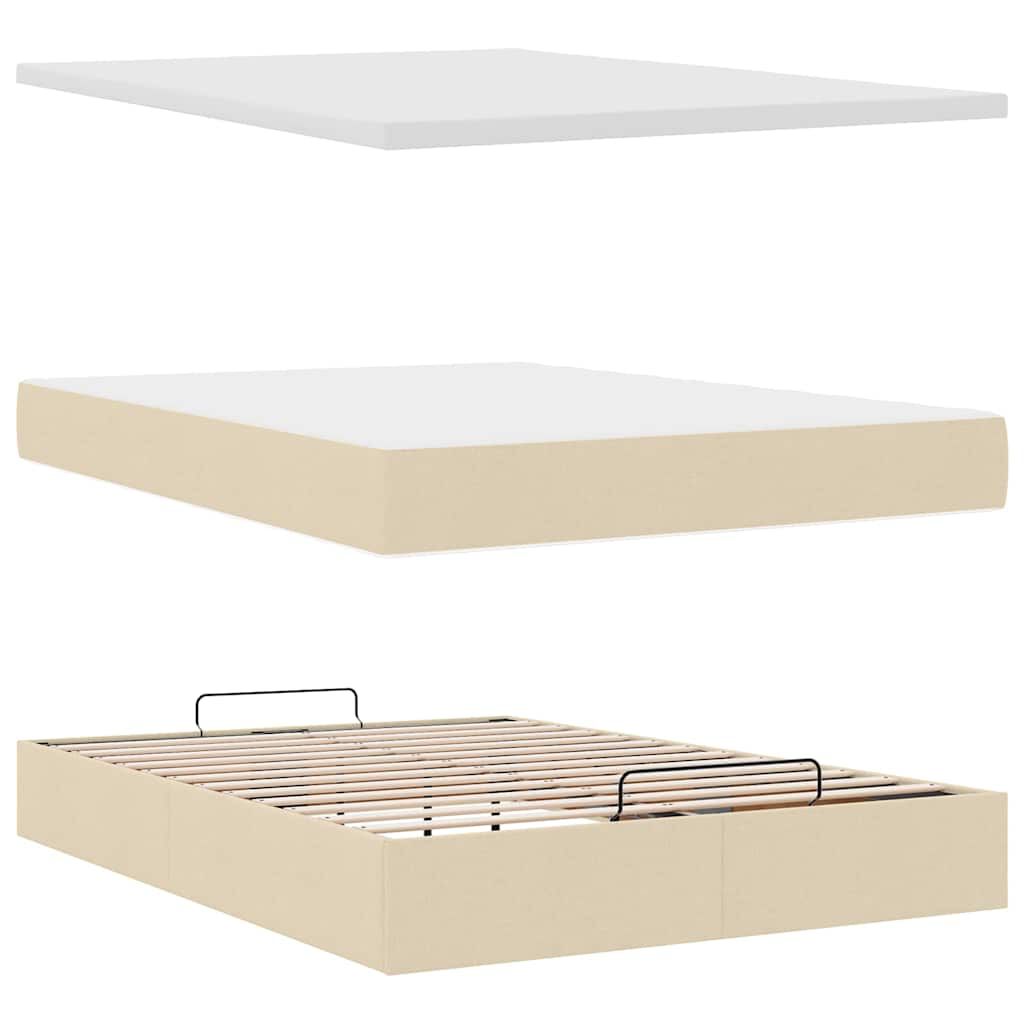 vidaXL Οθωμανικό κρεβάτι με στρώμα Cream 140x190cm ύφασμα
