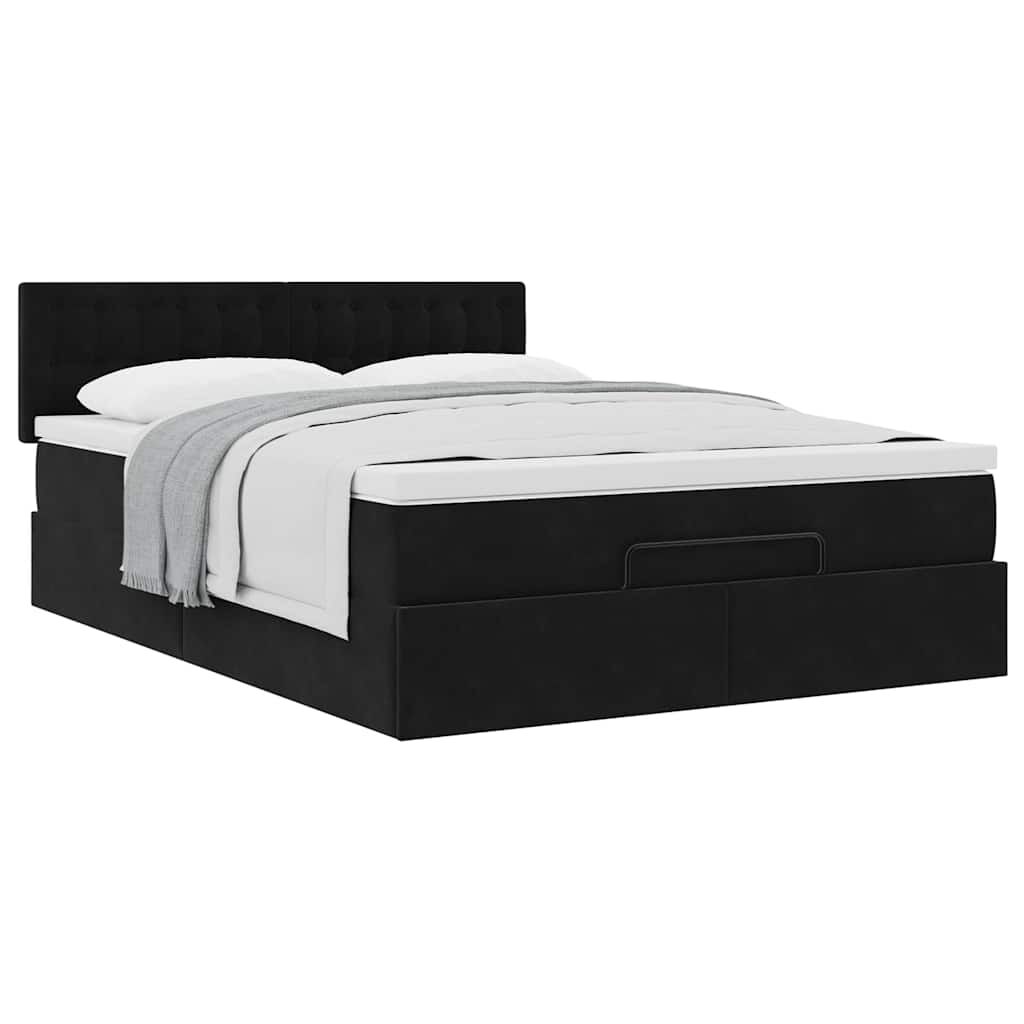 vidaXL Οθωμανικό κρεβάτι με στρώμα Μαύρο 140x190cm Βελούδο