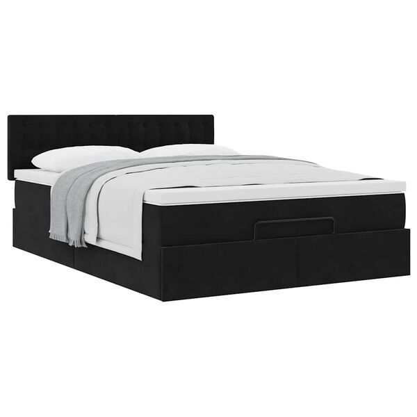 vidaXL Οθωμανικό κρεβάτι με στρώμα Μαύρο 140x190cm Βελούδο