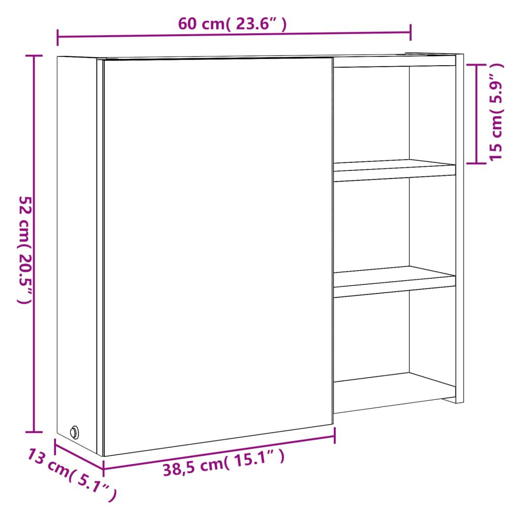 vidaXL Καθρέφτης Μπάνιου με Ντουλάπι & LED Λευκό 60 x 13 x 52 εκ.