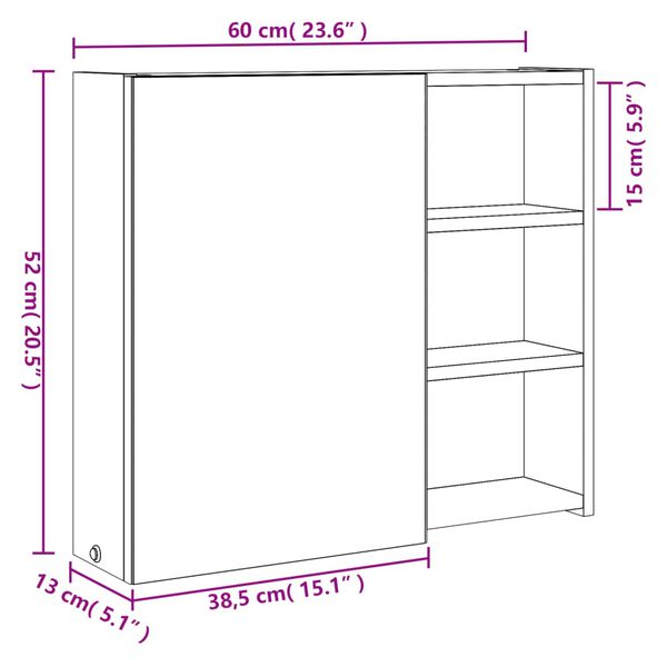 vidaXL Καθρέφτης Μπάνιου με Ντουλάπι & LED Λευκό 60 x 13 x 52 εκ.