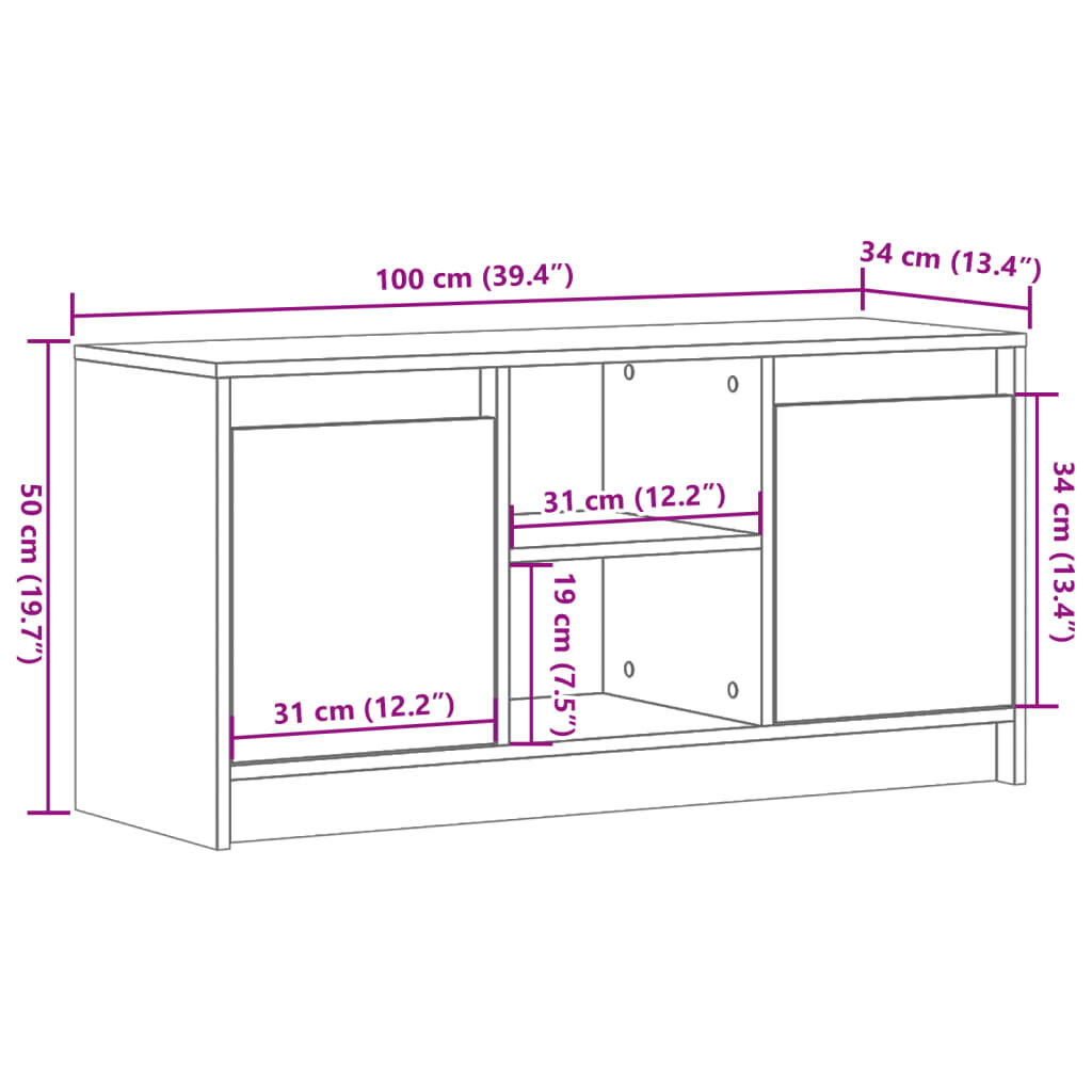 vidaXL Έπιπλο Τηλεόρασης με LED Γκρι Sonoma 100x34x50 εκ. Επεξ. Ξύλο