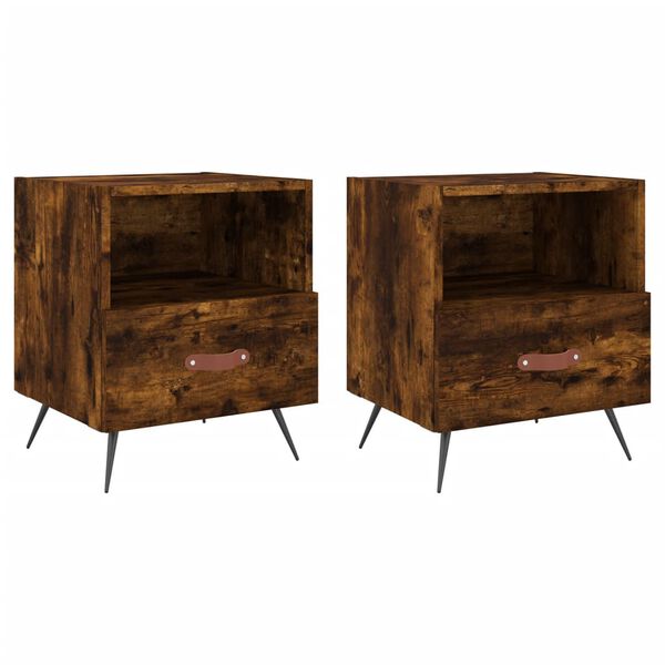 vidaXL Κομοδίνα 2 τεμ. Καπνιστή Δρυς 40 x 35 x 47,5 εκ. Επεξεργ. Ξύλο