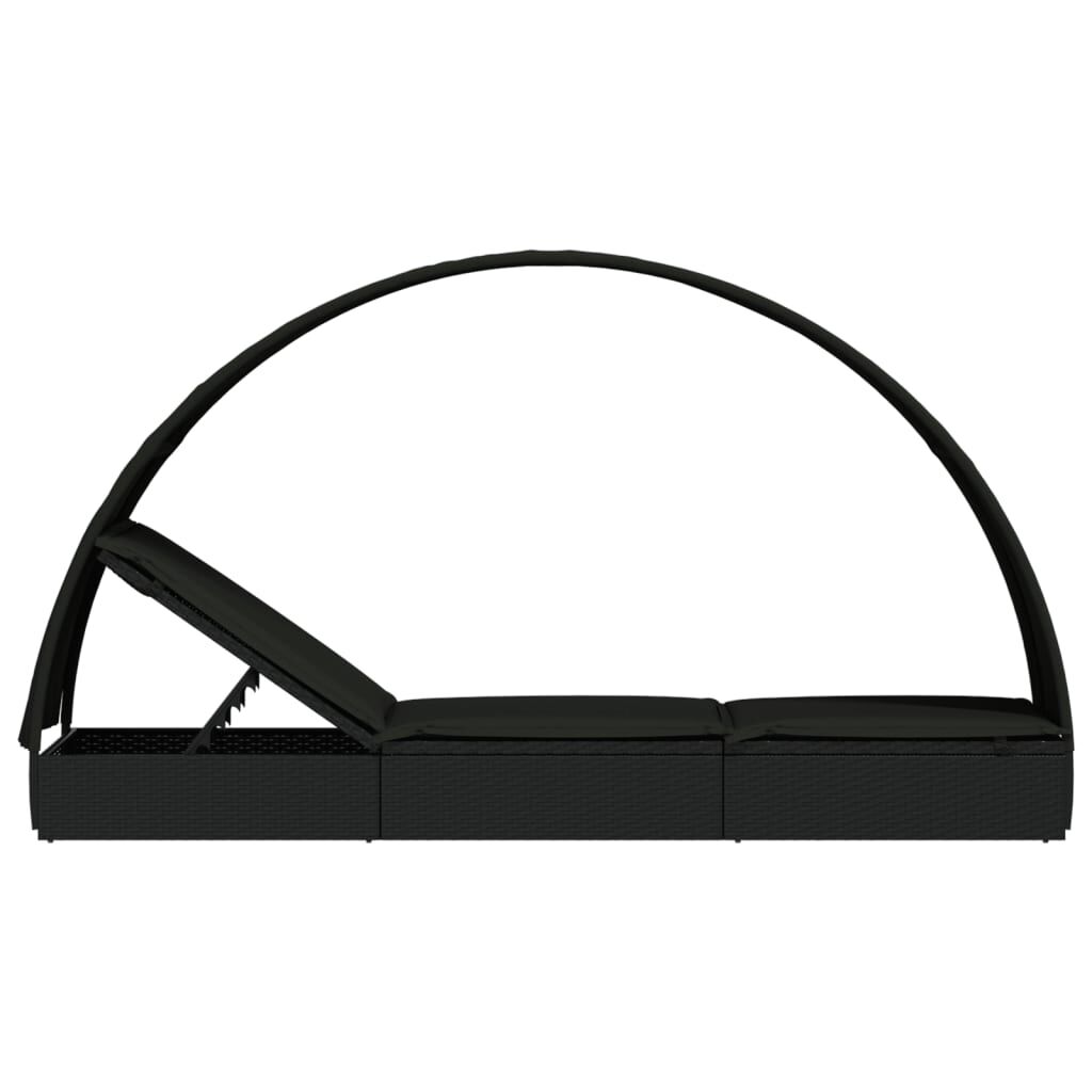 vidaXL Ξαπλώστρα Στρογγυλή Οροφή Μαύρη 211 x 57 x 140 εκ. Συνθ. Ρατάν