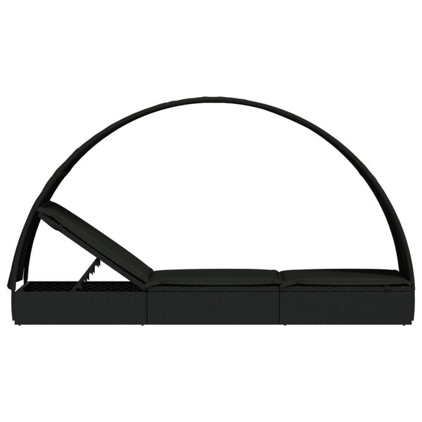 vidaXL Ξαπλώστρα Στρογγυλή Οροφή Μαύρη 211 x 57 x 140 εκ. Συνθ. Ρατάν