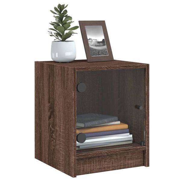 vidaXL Κομοδίνο Καφέ Δρυς 35 x 37 x 42 εκ. με Γυάλινη Πόρτα