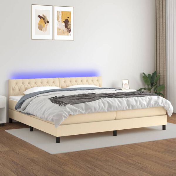 vidaXL &Kappa;&rho;&epsilon;&beta;ά&tau;&iota; Boxspring &mu;&epsilon; &Sigma;&tau;&rho;ώ&mu;&alpha; & LED &Kappa;&rho;&epsilon;&mu; 200x200 &epsilon;&kappa;. &Upsilon;&phi;&alpha;&sigma;&mu;ά&tau;&iota;&nu;&omicron;