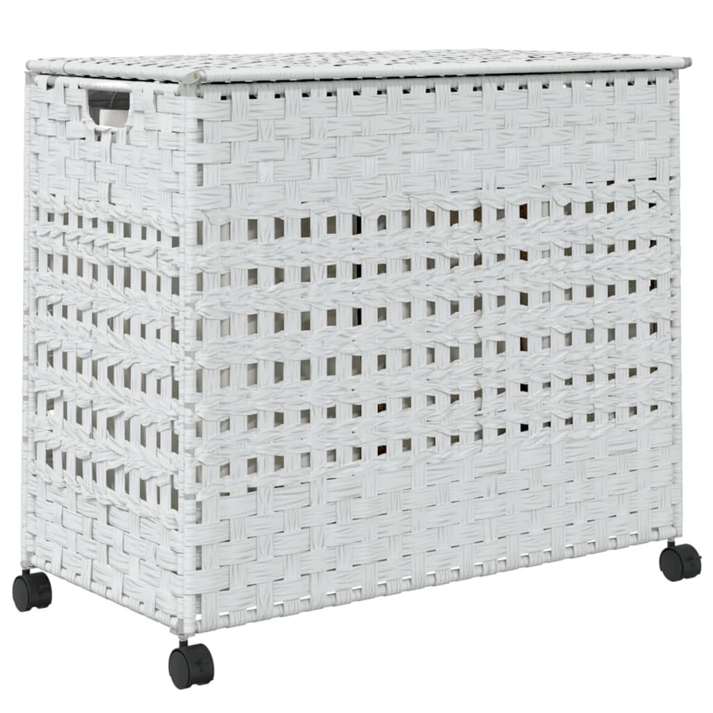 vidaXL Καλάθι Άπλυτων με Τροχούς Λευκό 66x35x60 εκ. από Ρατάν