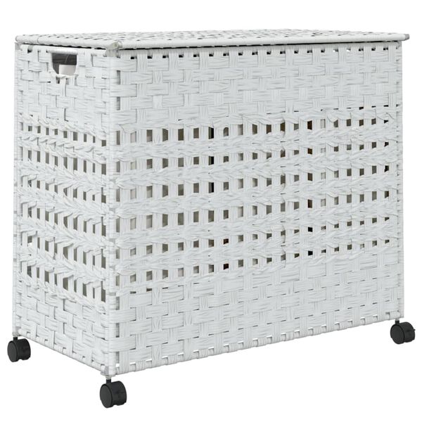vidaXL Καλάθι Άπλυτων με Τροχούς Λευκό 66x35x60 εκ. από Ρατάν