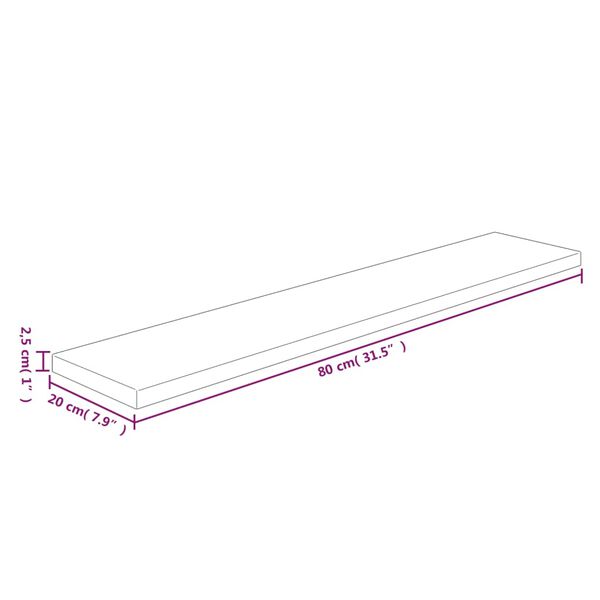 vidaXL Ράφι 80x20x2,5 εκ. από Ακατέργαστο Μασίφ Ξύλο Δρυός