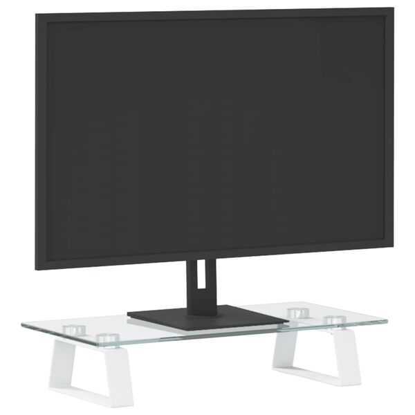 vidaXL Βάση Οθόνης Λευκή 40 x 20 x 8 εκ. από Ψημένο Γυαλί και Μέταλλο