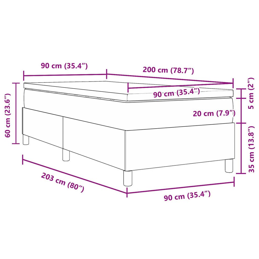 vidaXL Κρεβάτι με Στρώμα σε Σκούρο Γκρι, 90 x 200 εκ, Υφασμάτινο Κοντούρι