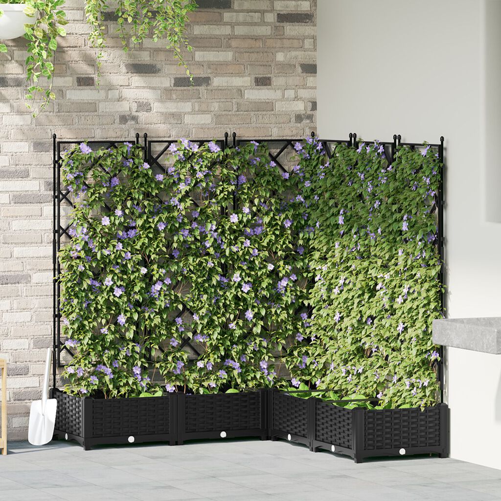 vidaXL Γλάστρα Κήπου με Τρέλις 5 τεμ Μαύρη 120x120x125.5 εκ