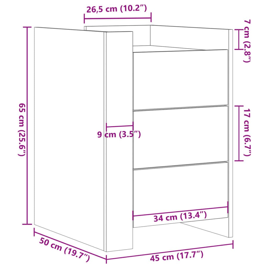 vidaXL Κομοδίνο Γκρι Sonoma 45x50x65 εκ. από Επεξεργασμένο Ξύλο