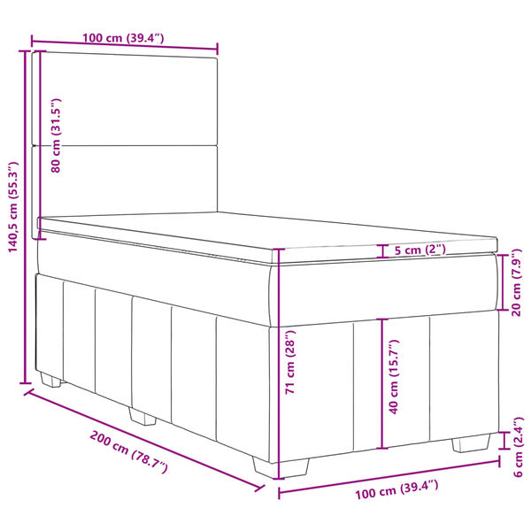 vidaXL Κρεβάτι Boxspring με Στρώμα Σκούρο Γκρι 100x200 εκ. Υφασμάτινο