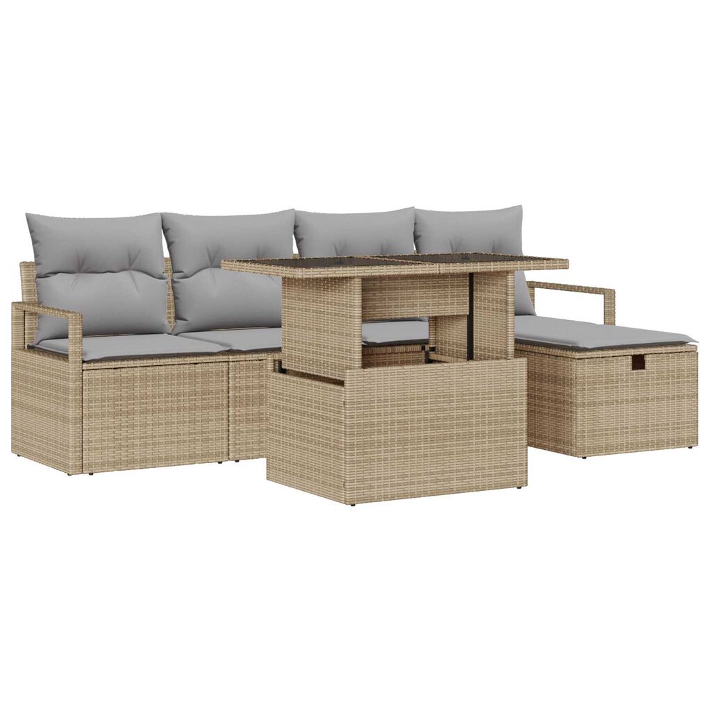 vidaXL Σετ Καναπέ Κήπου με μαξιλάρι 6 pcs Μπεζ Πολυ ράταν