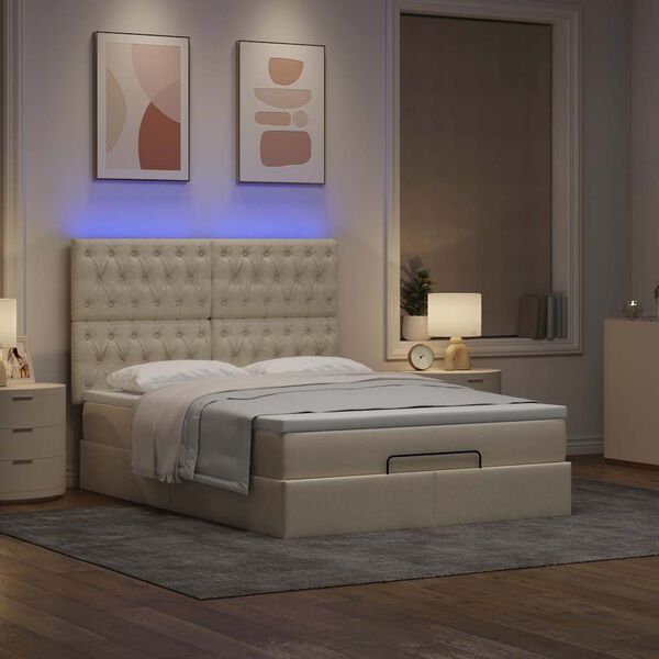 vidaXL &Omicron;&theta;&omega;&mu;&alpha;&nu;&iota;&kappa;ό &kappa;&rho;&epsilon;&beta;ά&tau;&iota; &mu;&epsilon; &sigma;&tau;&rho;ώ&mu;&alpha; & LEDs Cream 140x190cm Ύ&phi;&alpha;&sigma;&mu;&alpha;