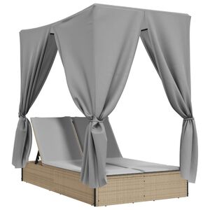 vidaXL Ξαπλώστρα Διπλή Μπεζ από Συνθετικό Ρατάν με Οροφή / Κουρτίνες