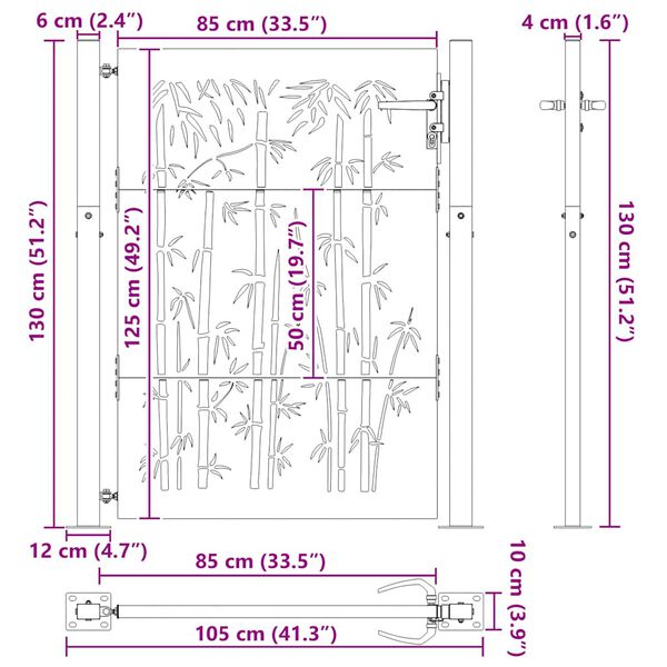 vidaXL Πύλη Κήπου με Σχέδιο Μπαμπού 105 x 130 εκ. από Ατσάλι Corten