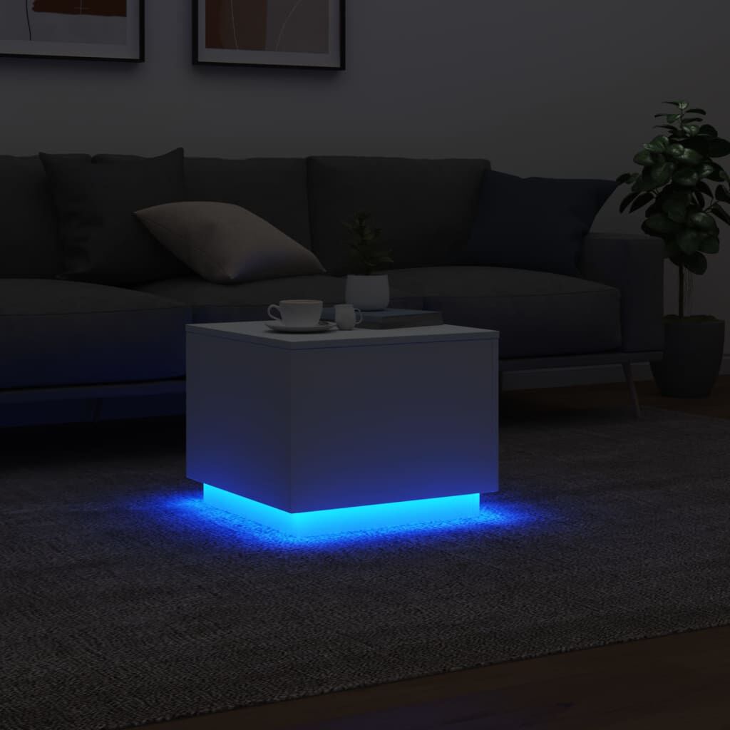 vidaXL Τραπεζάκι Σαλονιού με LED Λευκό 50 x 50 x 40 εκ.