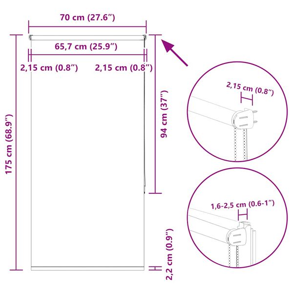 vidaXL Ρολέρ Μπλακάουτ Λευκό 70x175 εκ. Πλάτος υφάσματος 65,7 εκ.